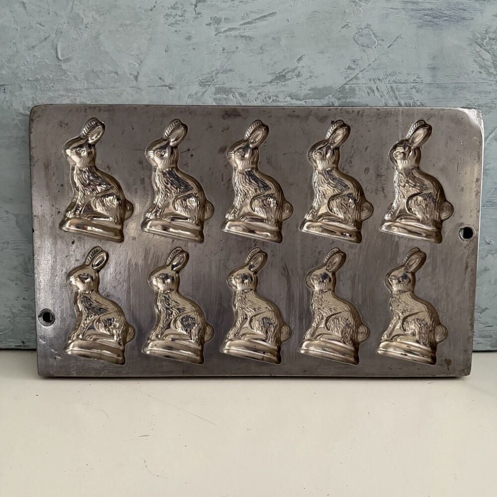 Vintage Bottrop West Germany Chocolate Bunny Mold 10 Rabbit Heavy Easter Prim